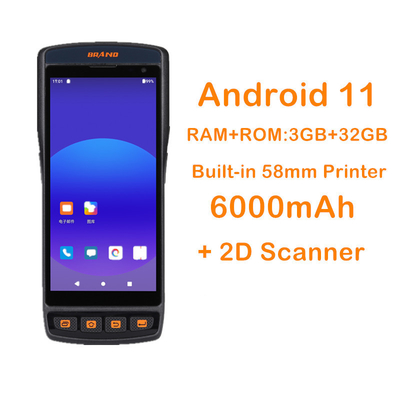 Robuuste PDA Android 11 Mobile Terminal Handheld 2D Barcode Printer met 8MP Front Camera en Private Mould